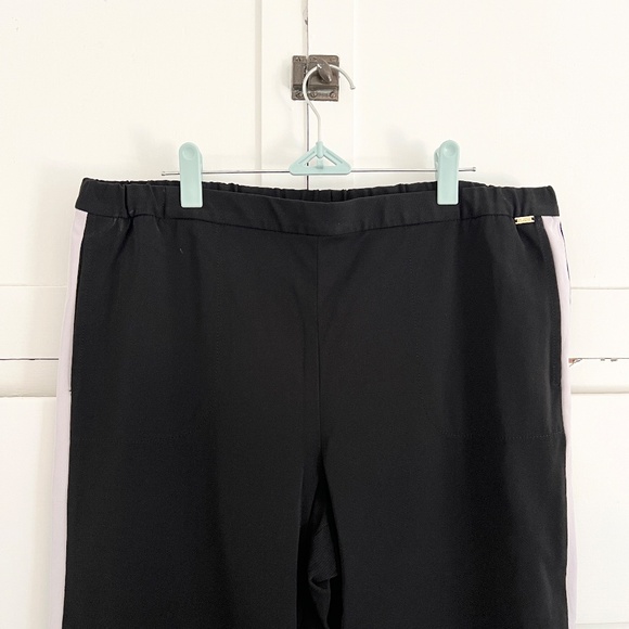 St. John Black Track Pants w/ White Side Stripes Size Large - Picture 2 of 9